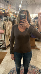 T-shirt Donna Scollo a V in Misto Cachemire